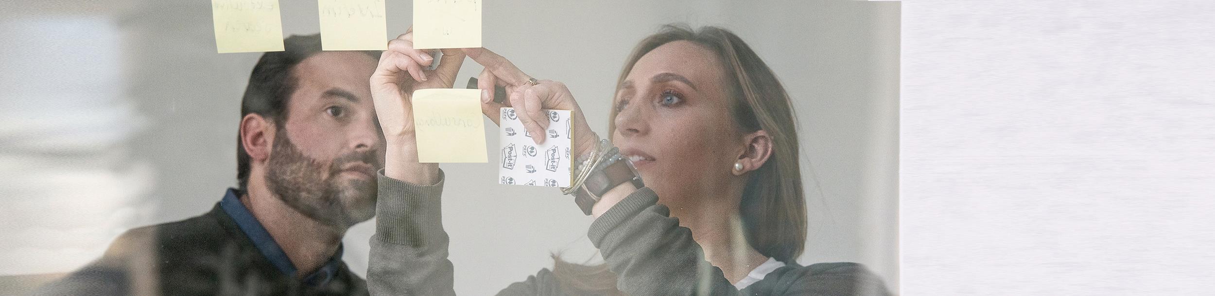 women shows man notes